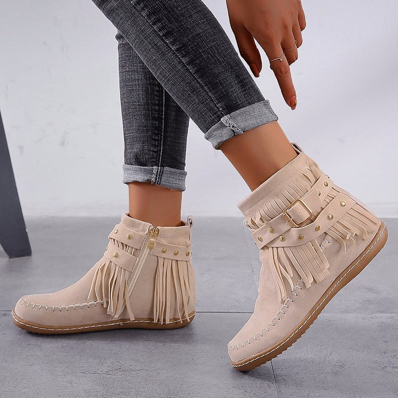 LAST DAY 75% OFF——2024 autumn and winter rivet tassel moccasin boots