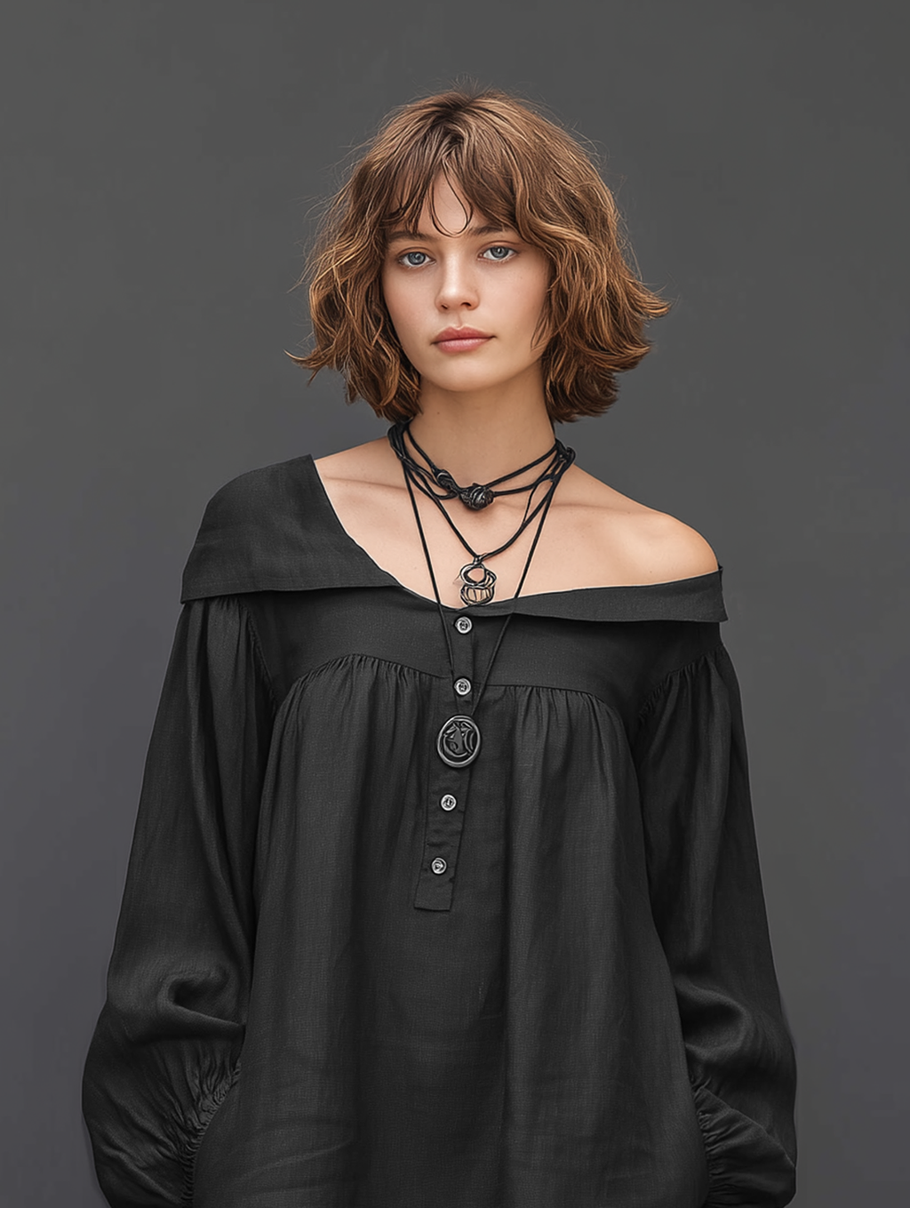 Women's Minimalist Linen-Blend Long-Sleeve Mini Dress With Asymmetrical Neckline MDZ0187F9Y