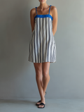 Women's Minimalist Linen-Blend Striped Square-Neck Spaghetti Strap Mini Dress MDZ0104F0Y