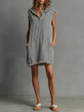 Women's Minimalist Striped Hooded Sleeveless Raw-Hem Mini Dress MDZ0135F1Y