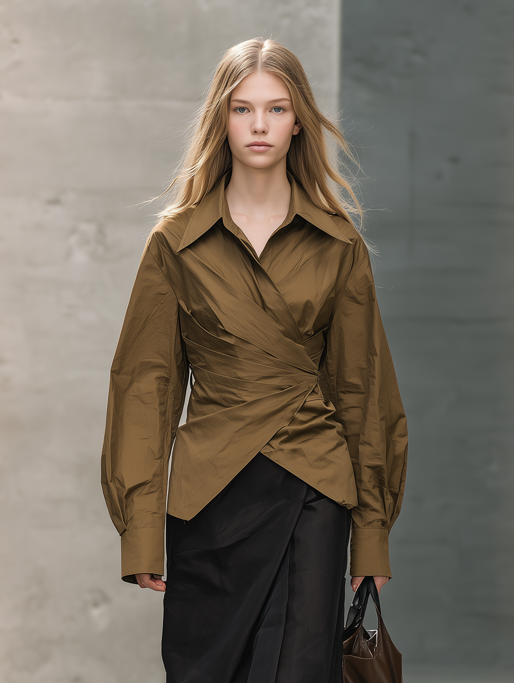 Women's Casual Olive Green Woven Long-Sleeve Shirt MDZ0338F6LXY