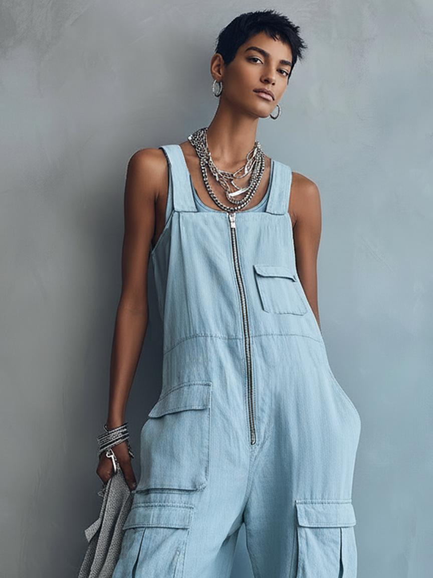 Women's Loose Casual Multi-Pocket Zipper Overalls MDZ0551F7WY