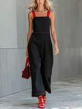 Women's Casual Black Cotton-linen Sleeveless Camisole Jumpsuit MDZ0855F2LXY