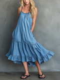 Women's Casual Blue Denim Maxi Dress With Straps MDZ0935F3LXY