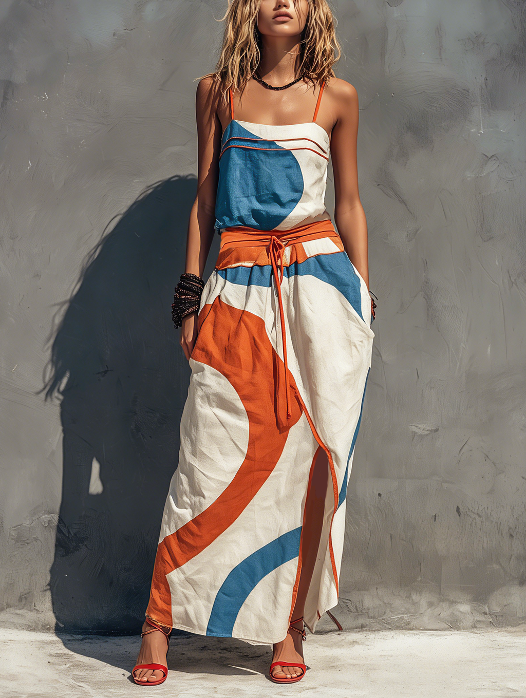 Women's Casual Printed Woven Sleeveless Maxi Dress With Spaghetti Straps MDZ0991F2LXY