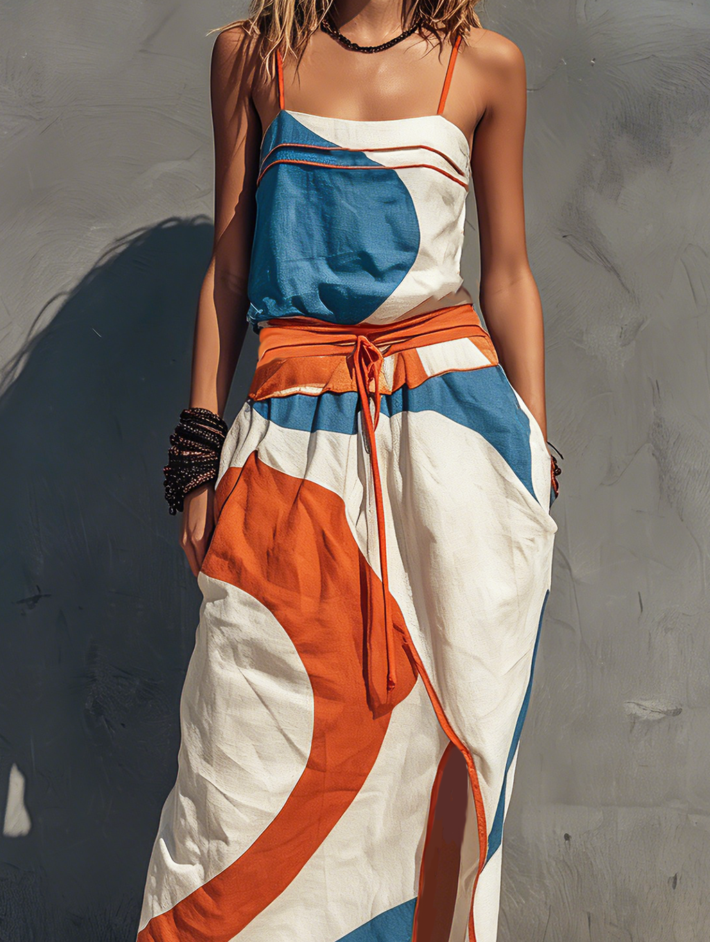 Women's Casual Printed Woven Sleeveless Maxi Dress With Spaghetti Straps MDZ0991F2LXY
