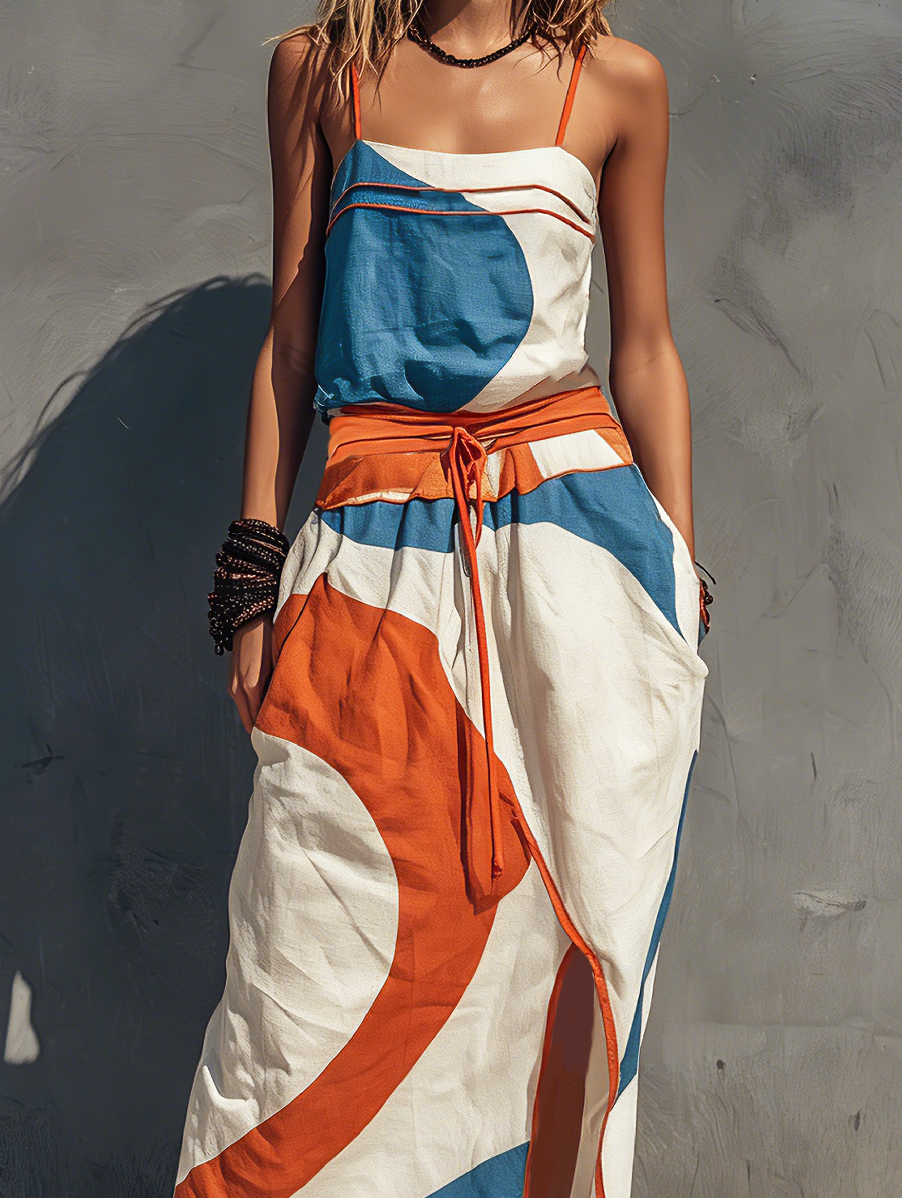 Women's Casual Printed Woven Sleeveless Maxi Dress With Spaghetti Straps MDZ0991F2LXY