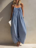 Women's Minimalist Loose-Fit Sleeveless Blue Jumpsuit MDZ1094F7ZRK