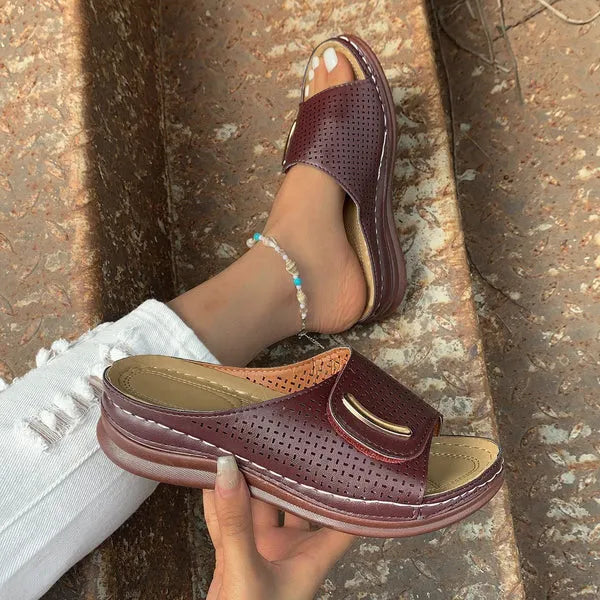 Peep Toe Hollow Out Wedge Slippers