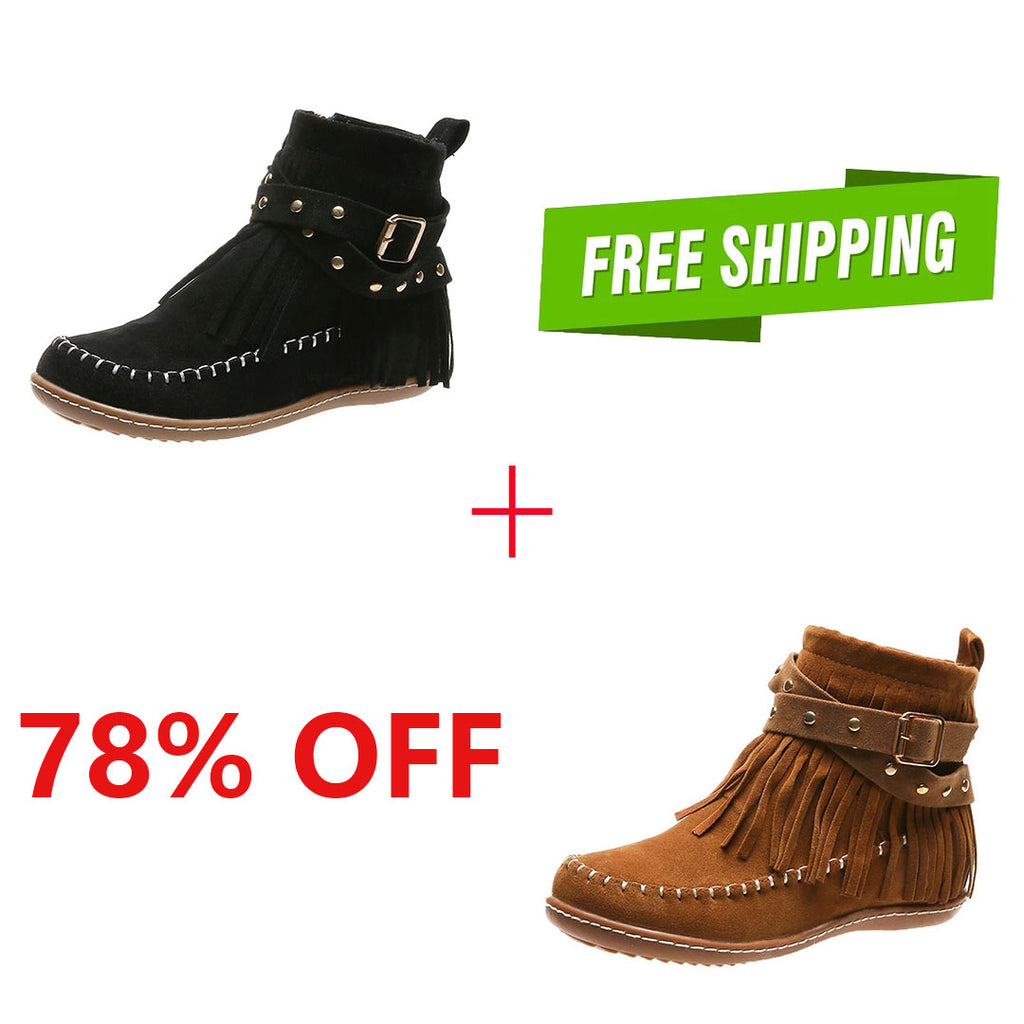 LAST DAY 75% OFF——2024 autumn and winter rivet tassel moccasin boots