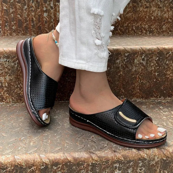 Peep Toe Hollow Out Wedge Slippers