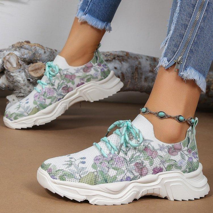 🔥Last Day 60% OFF — Floral Print Lace-up Breathable Orthopedic Sneakers